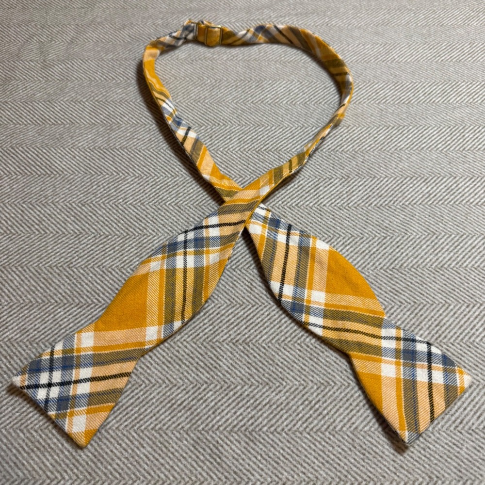 Beau Ties Ltd Vermont Handsewn Yellow Plaid Cotton Self-Tie Bow Tie Made in USA
